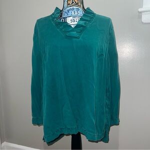 Crown & Ivy Emerald Ruffle V-Neck Blouse